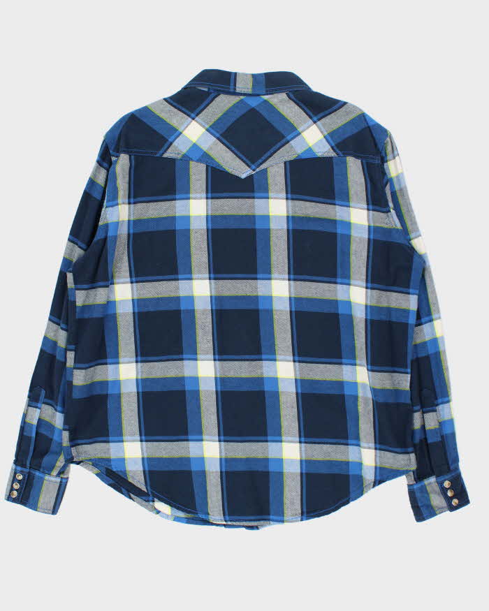 Vintage 90's Wrangler Blue Plaid Snap Button Western Shirt - XL