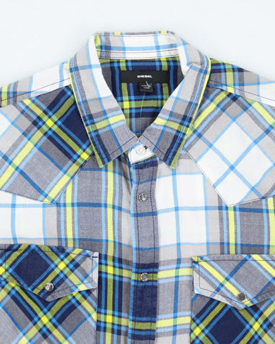 Y2k 00s Diesel Checked Long Sleeve Shirt - M
