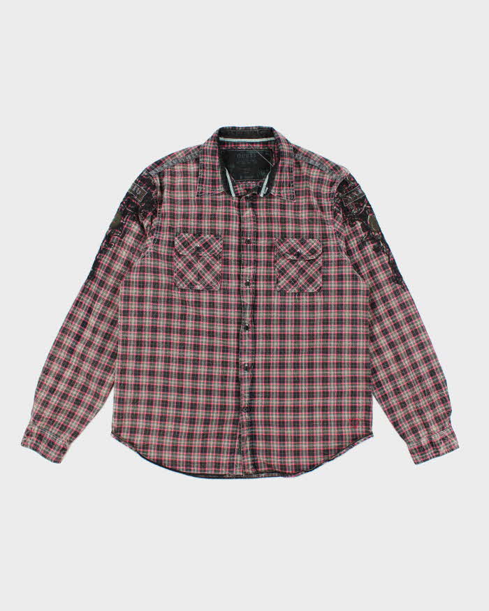 Vintage Y2k 00s Guess Checked Embroidered Long Sleeve Shirt - L