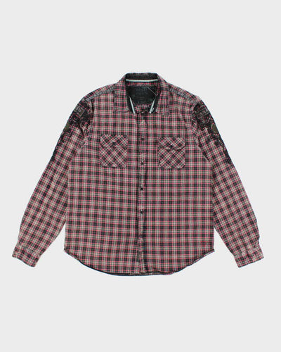 Vintage Y2k 00s Guess Checked Embroidered Long Sleeve Shirt - L