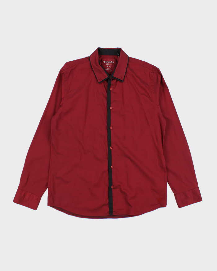 Vintage Y2k 00s Guess Red Shiny Long Sleeve Shirt - XL