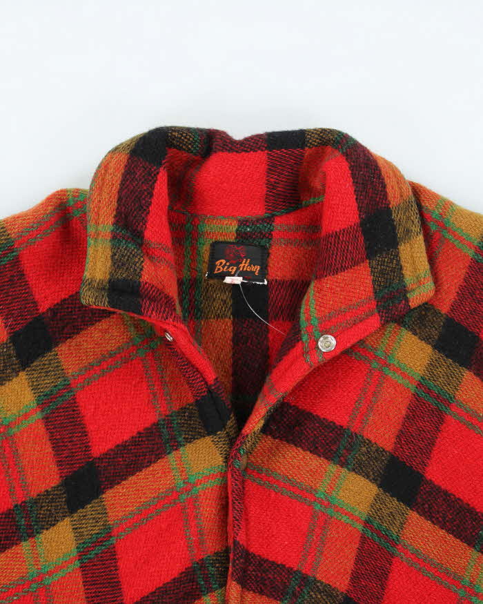 Vintage 70's Big Horn Wool Snap Button Flannel Shirt Coat - L