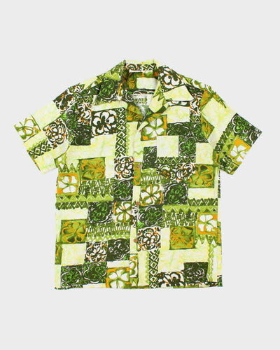 Vintage 70s Barkcloth Green Hawaiian Shirt - L