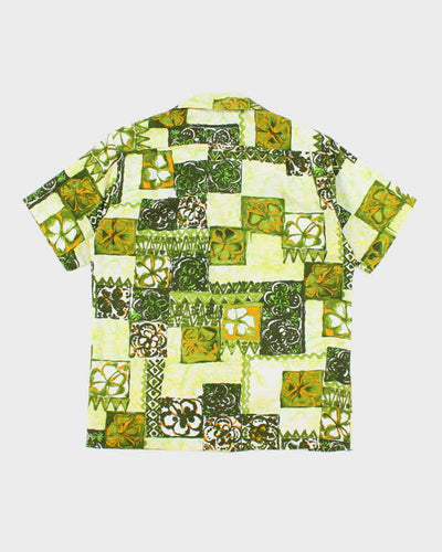 Vintage 70s Barkcloth Green Hawaiian Shirt - L