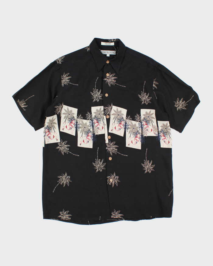 Vintage Patterned Black Hawaiian Shirt - M