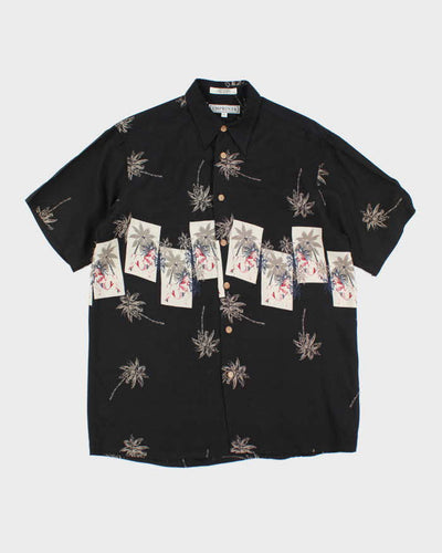 Vintage Patterned Black Hawaiian Shirt - M