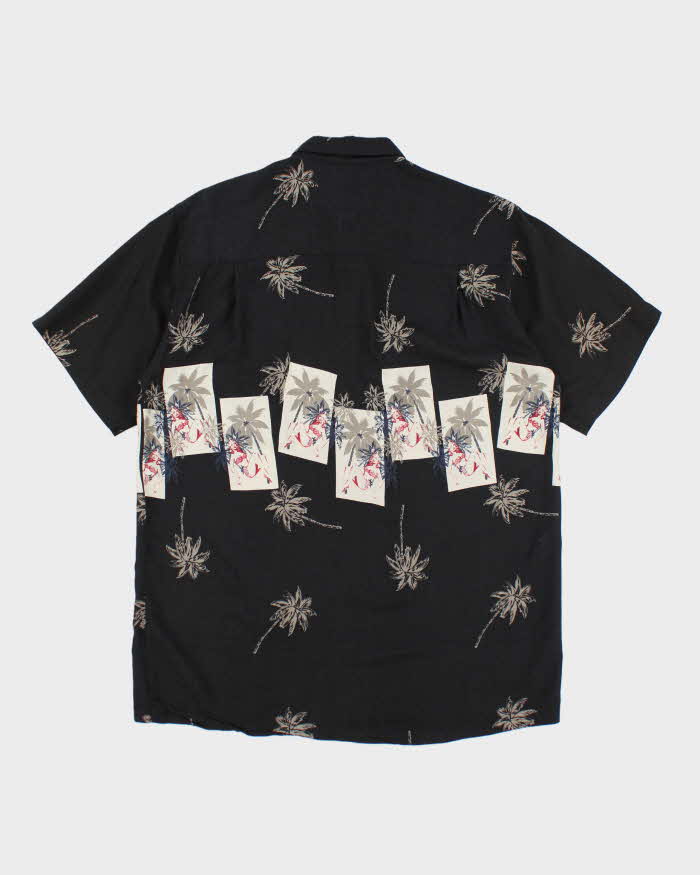 Vintage Patterned Black Hawaiian Shirt - M