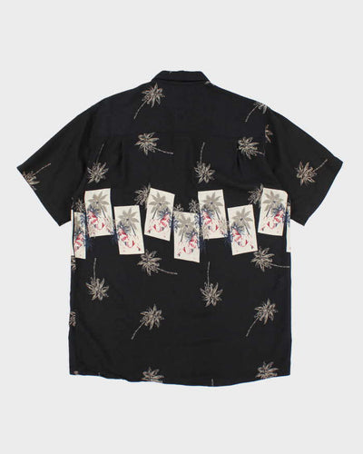 Vintage Patterned Black Hawaiian Shirt - M