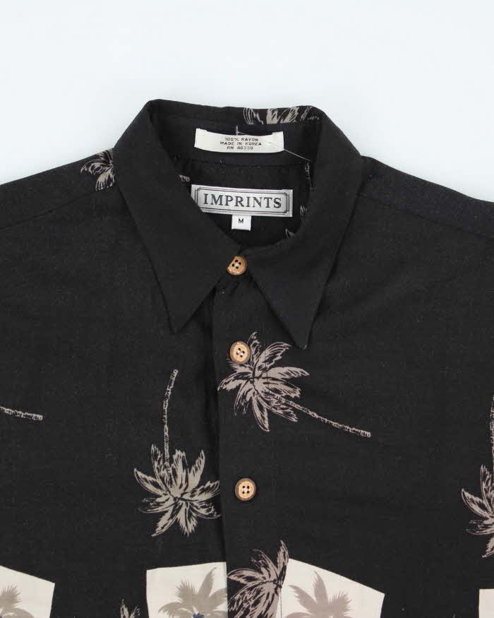 Vintage Patterned Black Hawaiian Shirt - M