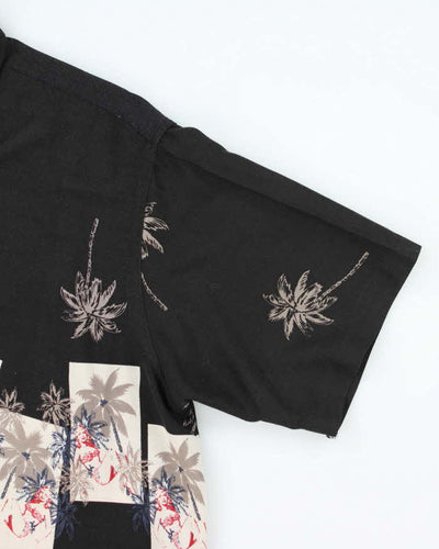 Vintage Patterned Black Hawaiian Shirt - M