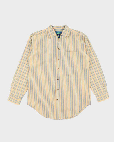 Vintage Blue Place Linen Striped Long Sleeve Shirt - L