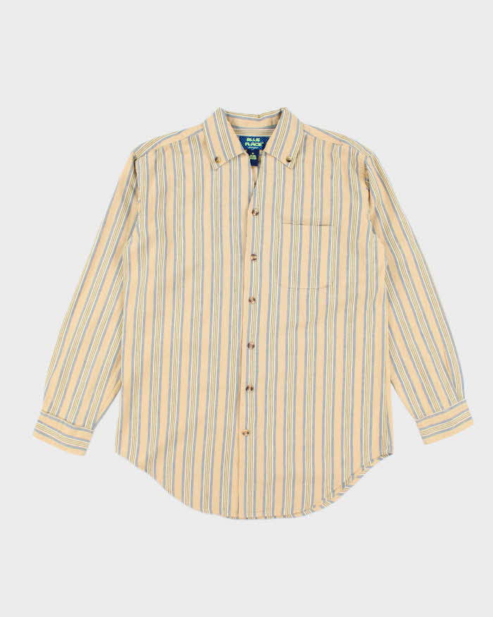 Vintage Blue Place Linen Striped Long Sleeve Shirt - L