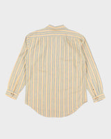 Vintage Blue Place Linen Striped Long Sleeve Shirt - L