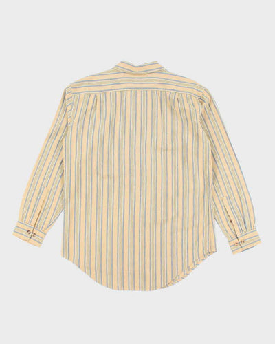 Vintage Blue Place Linen Striped Long Sleeve Shirt - L