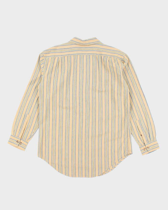 Vintage Blue Place Linen Striped Long Sleeve Shirt - L
