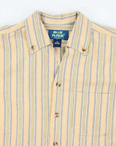 Vintage Blue Place Linen Striped Long Sleeve Shirt - L