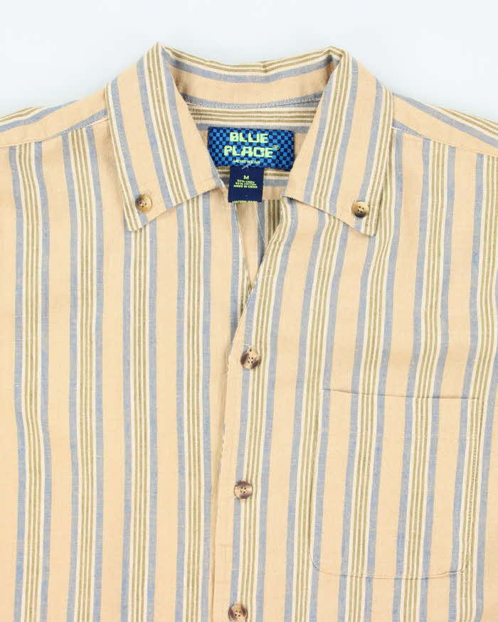 Vintage Blue Place Linen Striped Long Sleeve Shirt - L
