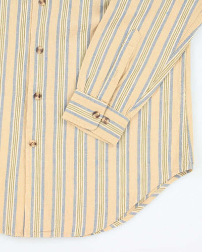 Vintage Blue Place Linen Striped Long Sleeve Shirt - L