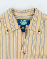 Vintage Blue Place Linen Striped Long Sleeve Shirt - L
