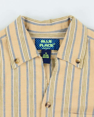 Vintage Blue Place Linen Striped Long Sleeve Shirt - L