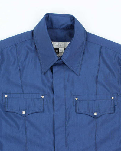 Vintage Versace Blue Short Sleeve Shirt - L