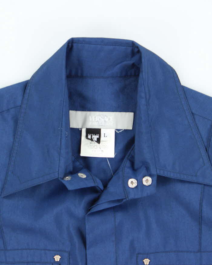 Vintage Versace Blue Short Sleeve Shirt - L