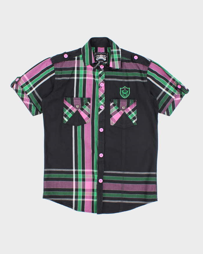 Vintage Y2k 00s Zinc Embroidered Short Sleeve Shirt - M