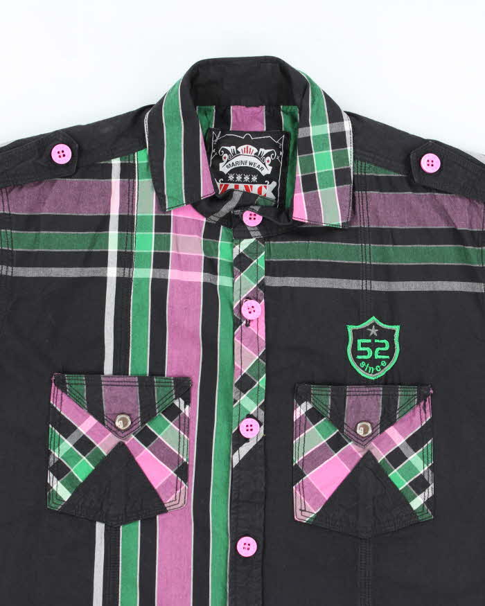 Vintage Y2k 00s Zinc Embroidered Short Sleeve Shirt - M