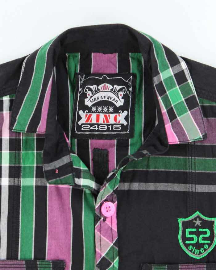Vintage Y2k 00s Zinc Embroidered Short Sleeve Shirt - M