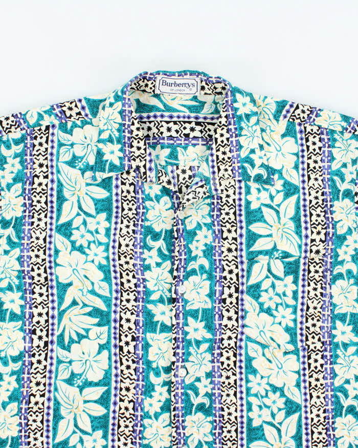Vintage 90's Burberry Floral Printed Hawaiian Shirt - L