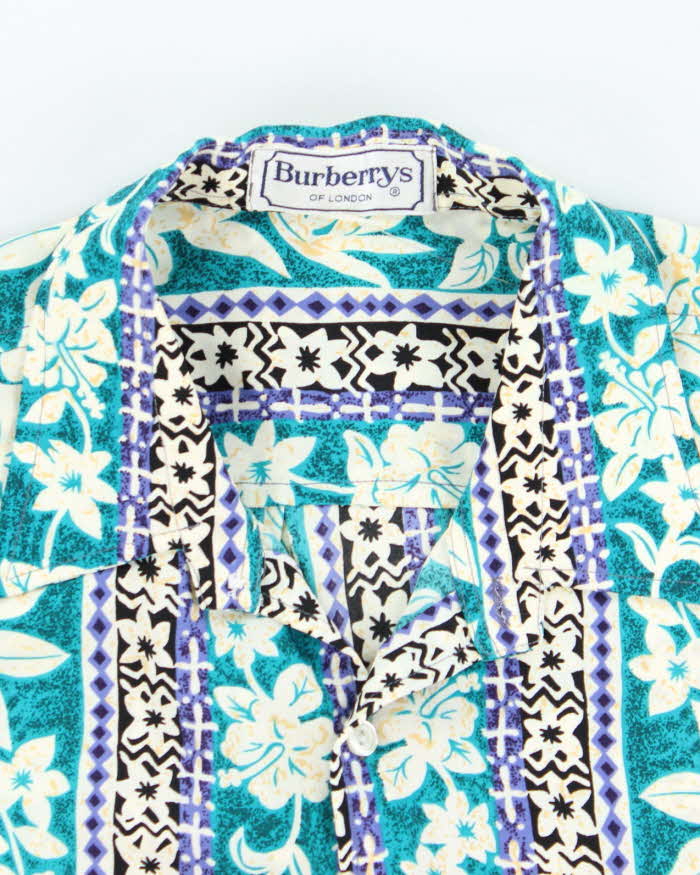 Vintage 90's Burberry Floral Printed Hawaiian Shirt - L