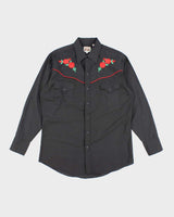 Vintage 80's Rose Embroidered Western Style Shirt - M