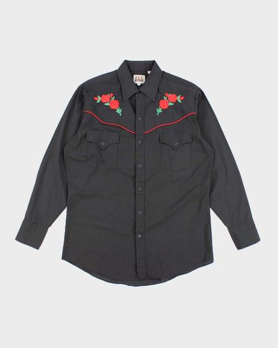 Vintage 80's Rose Embroidered Western Style Shirt - M