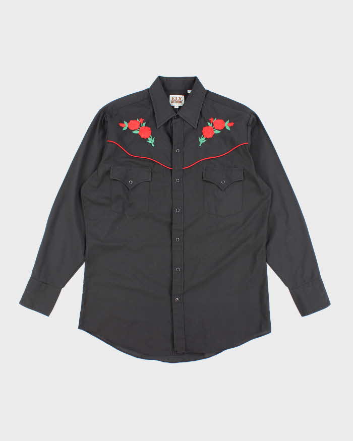 Vintage 80's Rose Embroidered Western Style Shirt - M