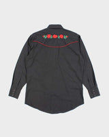 Vintage 80's Rose Embroidered Western Style Shirt - M