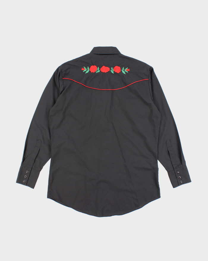 Vintage 80's Rose Embroidered Western Style Shirt - M