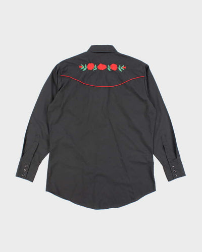 Vintage 80's Rose Embroidered Western Style Shirt - M