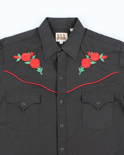 Vintage 80's Rose Embroidered Western Style Shirt - M