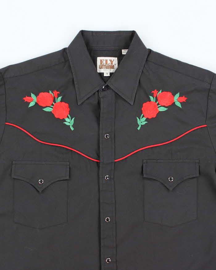 Vintage 80's Rose Embroidered Western Style Shirt - M