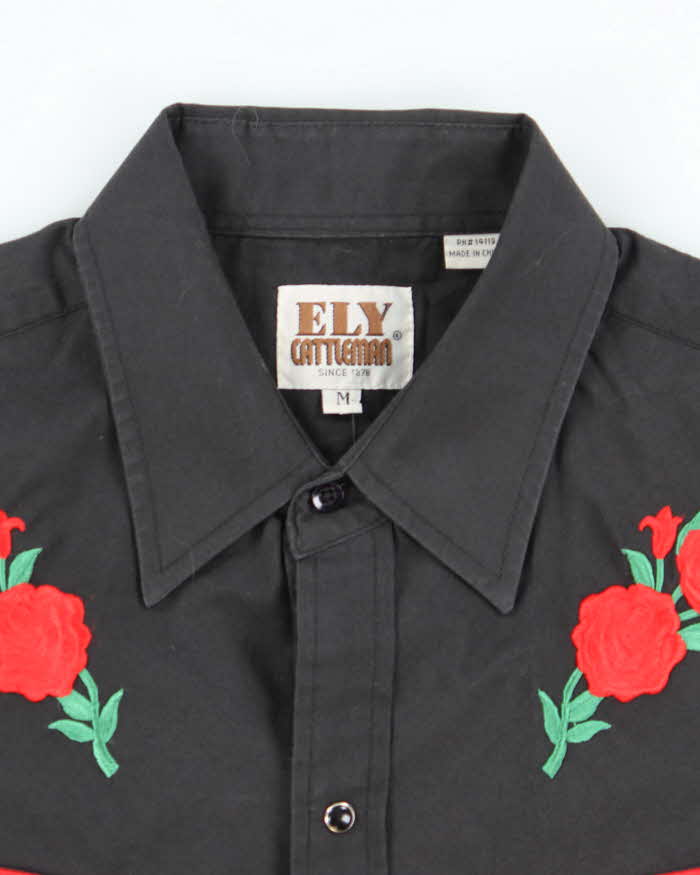 Vintage 80's Rose Embroidered Western Style Shirt - M
