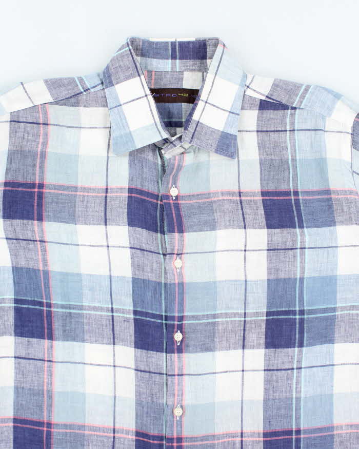 Vintage Etro Linen Checked Long Sleeve Shirt - L