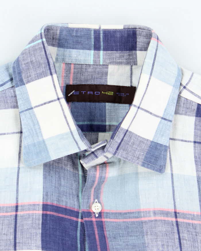 Vintage Etro Linen Checked Long Sleeve Shirt - L