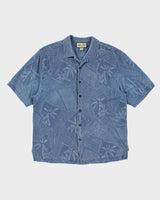 Vintage Jamaica Jaxx Blue Embossed Floral Hawaiian Shirt - L