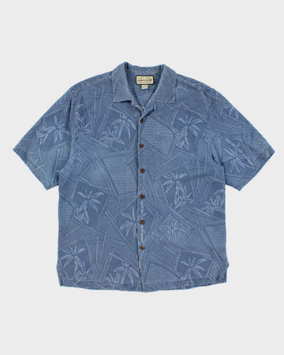 Vintage Jamaica Jaxx Blue Embossed Floral Hawaiian Shirt - L