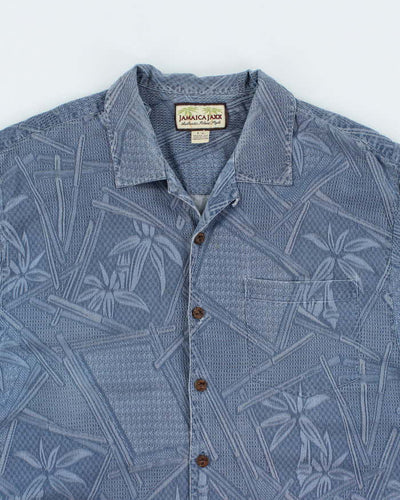 Vintage Jamaica Jaxx Blue Embossed Floral Hawaiian Shirt - L