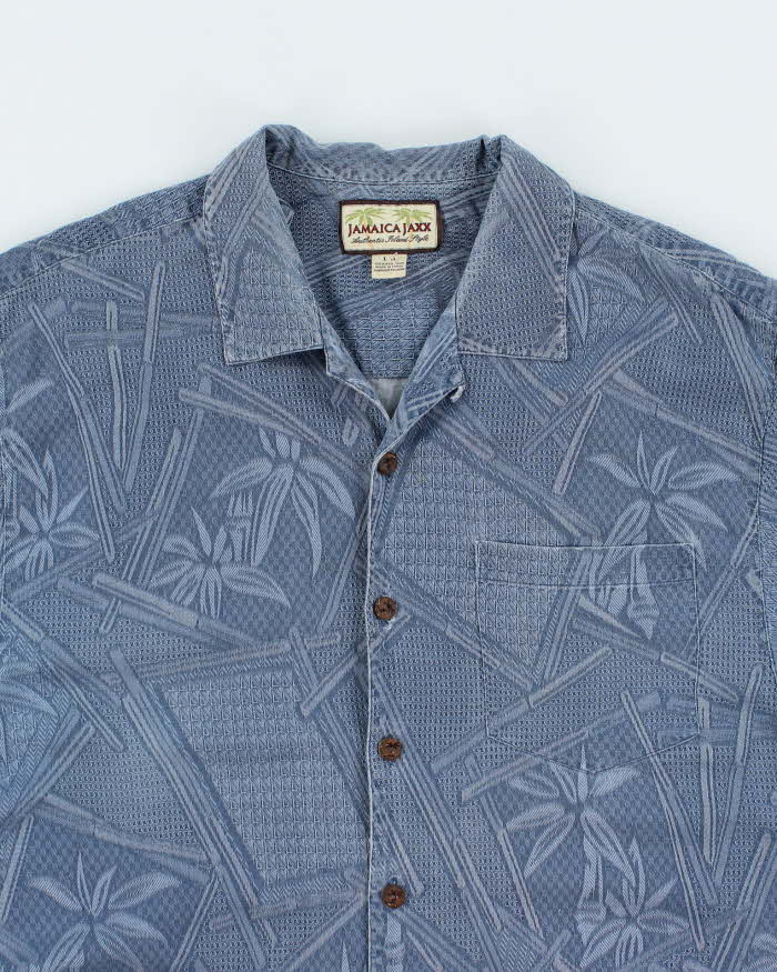 Vintage Jamaica Jaxx Blue Embossed Floral Hawaiian Shirt - L