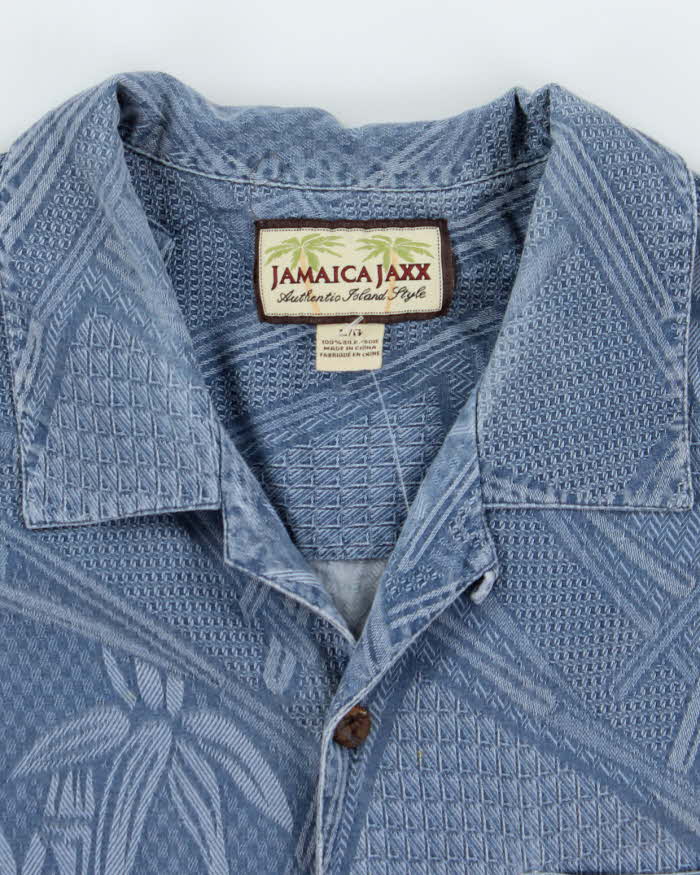 Vintage Jamaica Jaxx Blue Embossed Floral Hawaiian Shirt - L