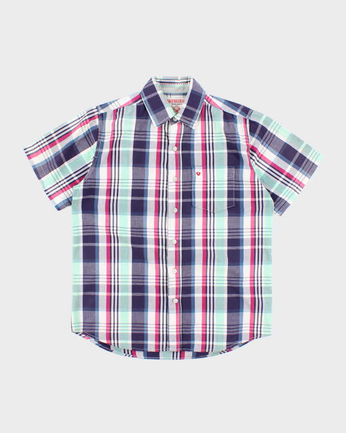 Vintage Y2k 00s True Religion Check Short Sleeve Shirt - L