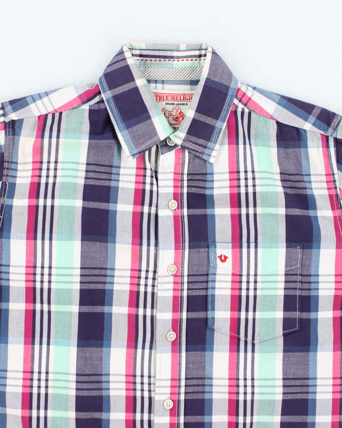 Vintage Y2k 00s True Religion Check Short Sleeve Shirt - L