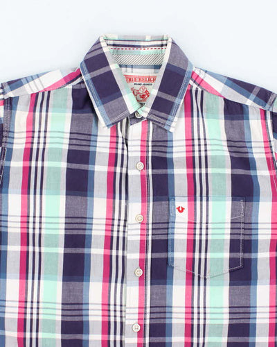 Vintage Y2k 00s True Religion Check Short Sleeve Shirt - L